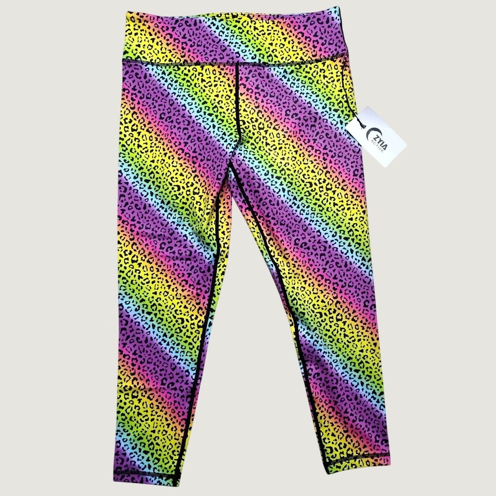 Zyia Active Light n Tight Leggings Girls 12-14 Rainbow Leopard NWT 7/8